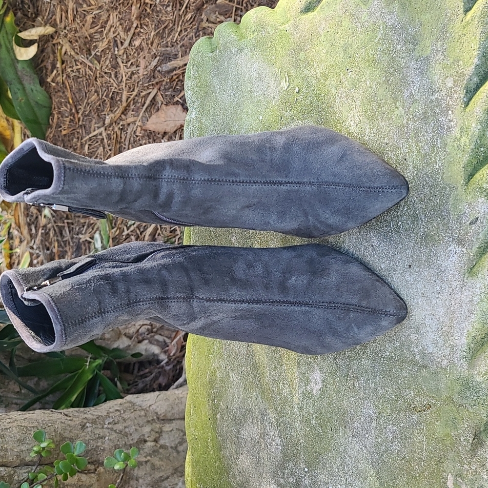 Prada Charcoal Gray Suede Pointed-Toe Ankle Boots - Picture 9 of 14